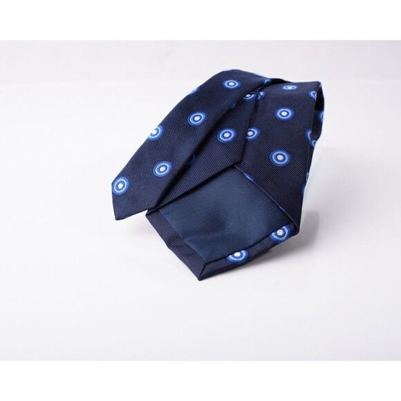 Ralph Lauren Navy Blue Mens Neck Tie Silk Blue Circles Geometric Breast Cancer - Picture 2 of 4